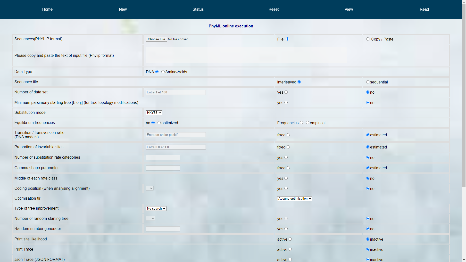 Phyml web app landing